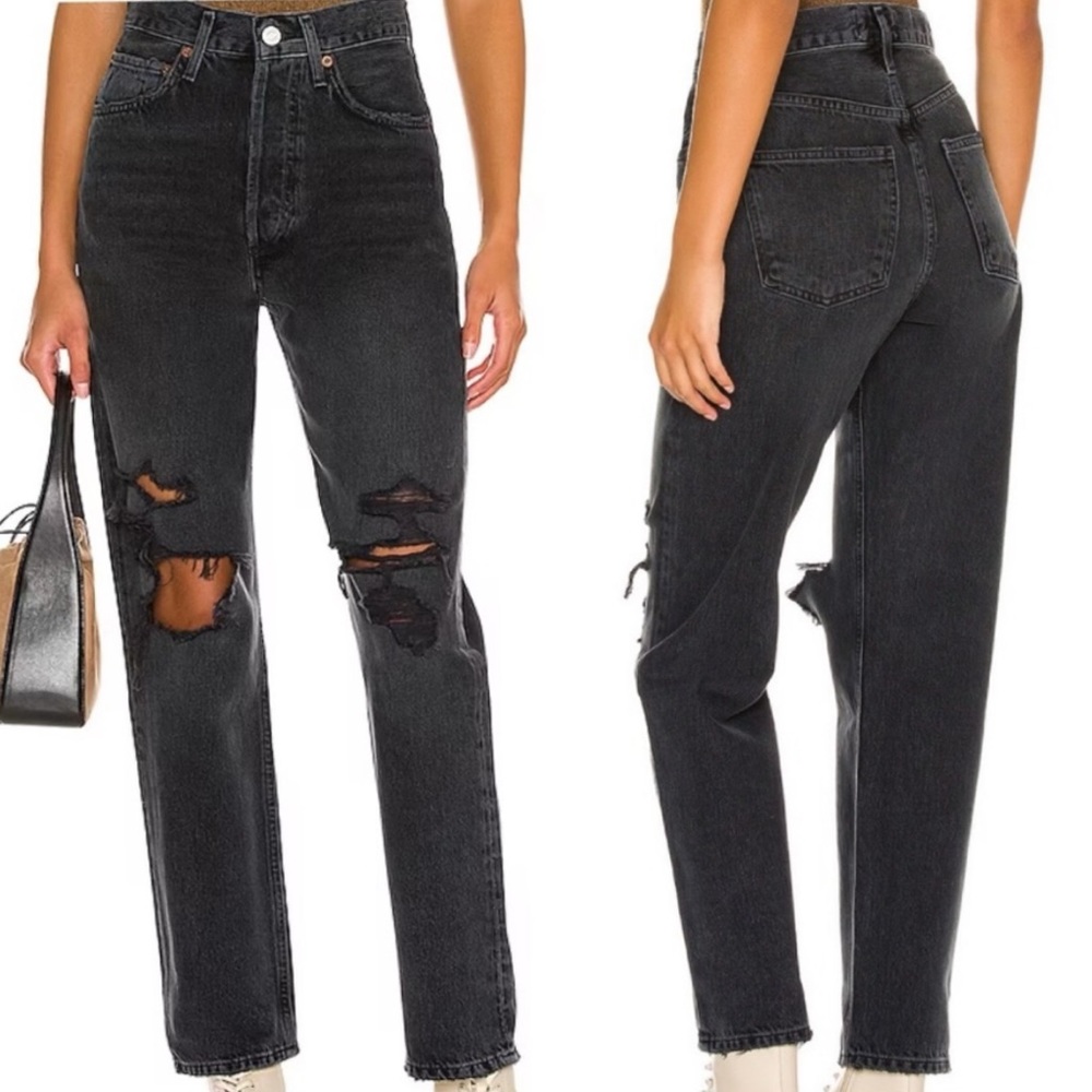 Agolde 90s Jean Mid Rise Loose Fit Black Distressed size 31. EUC